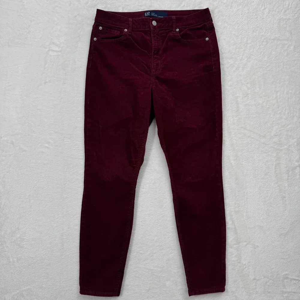 Gap‎ Corduroy Pants Womens 10/30R Burgundy High Rise Universal Legging Slim Fit